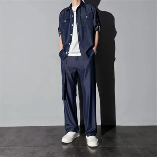 Men's Pants Set Denim Jacket Short Quarter Piece Tee Chic Male T Shirt Trousers Sets4