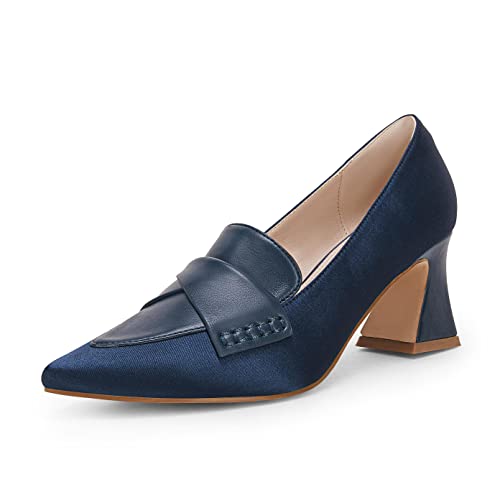 Image of Women's Chunky Block Low Heels Pumps Stitching Retro Work Office Dress Shoes