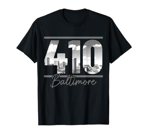 Baltimore 410 Area Code Skyline Maryland Vintage T-Shirt