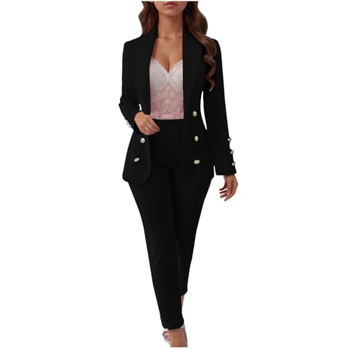Business Outfits for Women Professional Button Down Blazer Dressy Casual Pant Suits Wide Leg Pant Suit 2 Piece Sets