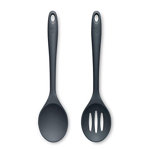 Zeal JSET6T Non-Stick Silicone Slotted Spoon Cooks Spoon 2-Piece Set-Dark Grey