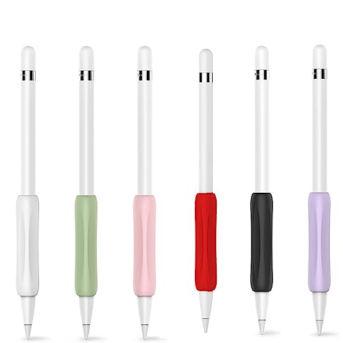 Mizi [6 Pack] Apple Pencil Silicone Comfort Grip Holder Compatible with Apple Pencil Pro (2024), USB-C (2023), 2nd & 1st Generation - (White, Pink, Green, Purple, Red, Black)