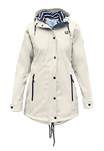 MADSea Damen Regenmantel Friesennerz 620 | halblanger wasserdichter Regenparka | winddicht mit maritimen, weiß/blauen Innenfutter, Sand, Größe:42