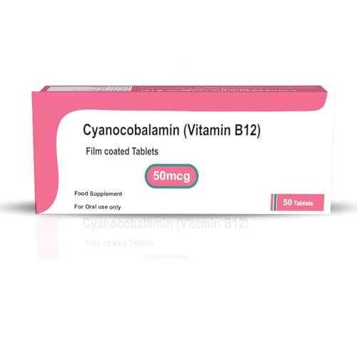 Cyanocobalamin Vitamin B12 50mcg 50 Tablets - Suitable for Vegans & Vegetarians - Food Supplement - for Men & Women - Made in UK