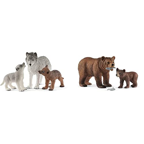 SCHLEICH 42472 Spielfigur, Mehrfarbig & 42473 - Grizzlybär-Mutter mit Jungem