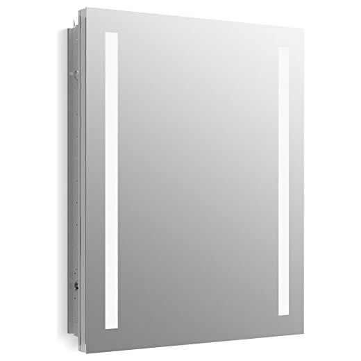 KOHLER K-99007-TL-NA Verdera 24 inch x 30 inch LED Lighted Bathroom Medicine Cabinet, Slow Close Hinge, Internal Magnifying Mirror; Aluminum; Recess or Surface Mount