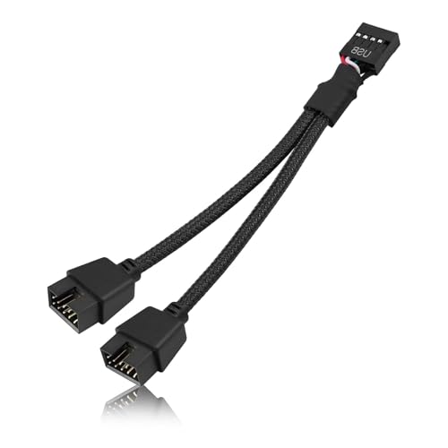 Zhowyeemeng USB 2.0 9-Pin Header Splitter Cable, Internal Motherboard USB 2.0 Extension, Female to Dual Male 9-Pin Connector, Shielded & Nylon Braided for PC Build – UK Stock