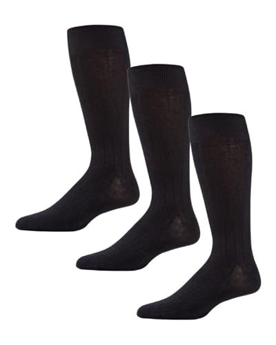 MeMoi Wide Ribbed Black Mens Crew Socks, Versatile and Comfortable Mens Dress Socks - Sizes 10-15, Pack of 3