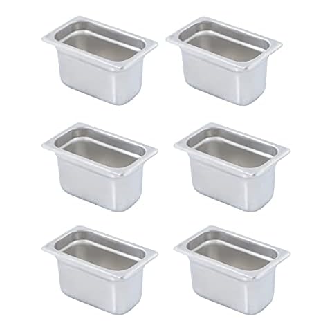 HOCCOT 6 Pack 1/9 Size 7.1" Deep Commercial Stainless Steel Steam Pans Cover