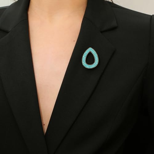 Image of Turquoise West Cowboy Oval Tear Drop Brooch Pin for Women Retro Brooches Pins Classic Fashion Jewelry Accessories Gift