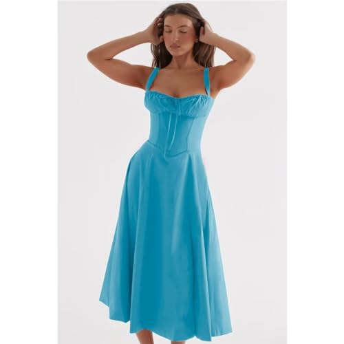 Image of Floral Corset Midi Dress Square Neck A Line Dress with Slit
