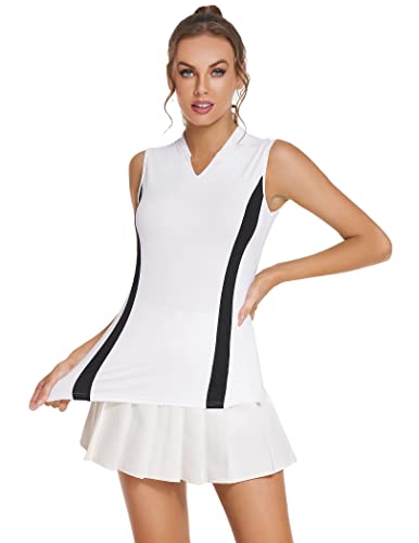 Pinspark Women's Tennis Sleeveless Shirts V-Neck Athletic Golf Tank Top White Xl #TOP1