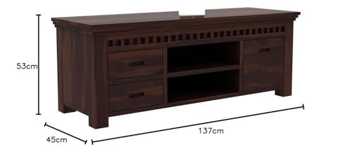 Image of Solid Wood TV Unit for Living Room 55 Inch Furniture - Wooden TV Unit with Storage Cabinet with 2 Drawr, 3 Shelves Wooden TV Cabinet for Living Room - Fits up to 55-Inch TV (Andrew)