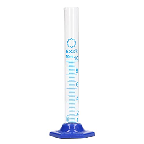 10PCS 10mL Measuring Cylinder, Glass Graduated Cylinder Set with Blue Printed Graduation, Science Laboratory Experiment Utensils for Industry, Teaching and Laboratory Experiments