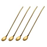 JECOMPRIS 4 piezas Cucharas Reutilizables de Acero Inoxidable con Diseño de Pajita para Postres Helados Café y Frutas Acabado Espejo Fácil Limpieza y Mango Cómodo