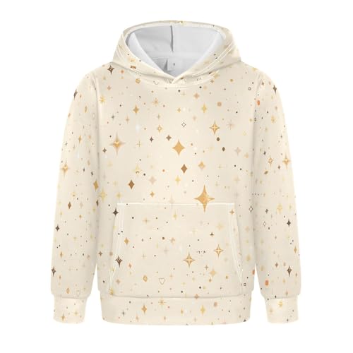KLL Beige Sparkling Glitter Toddlers and Girls' Sweatshirt Casual Pullover Hoodie with Kangaroo Pocket