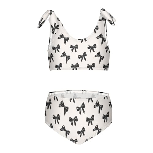 Image of Wusikd Pink Bows Girls Swimsuits Two Piece Hearts Ribbons Swimwear Bikini Set for for Girls Size 11-12T