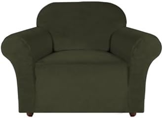 Turquoize Stretch Velvet Chair Cover Sofa Covers for Living Room Armchair Cover Chair Slip Covers with Arms Armchair Slipcover with Elastic Bottom Crafted from Soft Velvet Fabric (Chair, Olive)