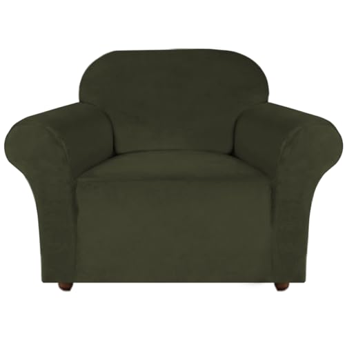 Turquoize Stretch Velvet Chair Cover Sofa Covers for Living Room Armchair Cover Chair Slip Covers with Arms Armchair Slipcover with Elastic Bottom Crafted from Soft Velvet Fabric (Chair, Olive)
