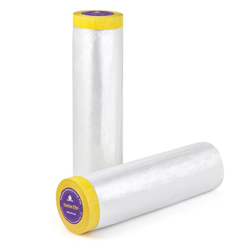 Image of BOMEI PACK Pre-Taped Masking Film, 71inch x 66Feet Tape and Drape for Automotive Painting Covering, Two Rolls, Total 132Feet