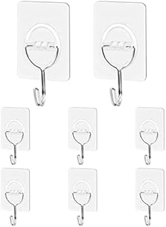 CGBE Adhesive Wall Hooks, 8Pcs Heavy Duty Hooks for Hanging 11 lbs (Max) Seamless Transparent Adhesive Hooks for Hanging Keys Coats Hats Bags Ceiling