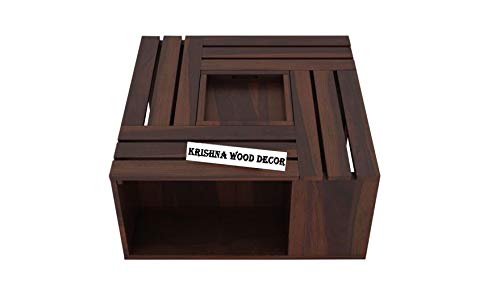Image of Krishna Wood Decor Solid Sheesham Wood Coffee Table for Living Room | Center Table with Open Storage | Wooden Square Coffee Table | Modern Tea Table for Home & Office | Walnut Finish
