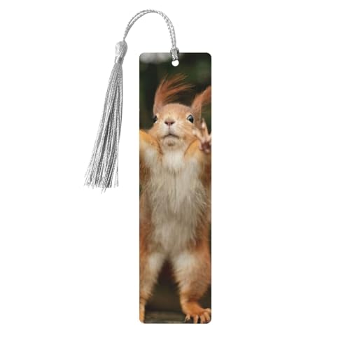 リス おもしろアニマルプリント 読書ページマーカー しおり タッセル付き木製しおり5個 本好きへのギフトに
