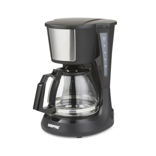 GEEPAS 750ml Filter Coffee Machine | Fast Brewing 600W Coffee Maker for Instant Coffee, Espresso, Macchiato & More | Keep Warm & Anti-Drip Function Reusable Nylon Filter, Black