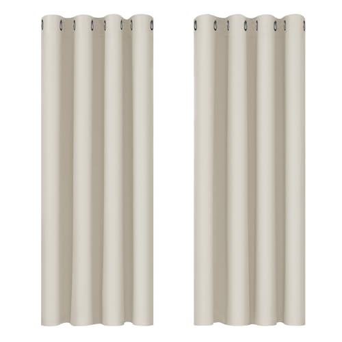 Deconovo Super Soft Eyelet Curtains Thermal Insulatde Room Darkening Curtains for Livingroon 46 x 54 Inch Light Beige 2 Panels