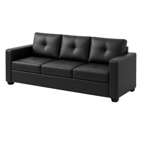 Image of FURNY Hariston 5 Seater Leatherette 3+2 Sofa Set (Black) in Premium Finish| Durable Comfort | Ideal for Living Room