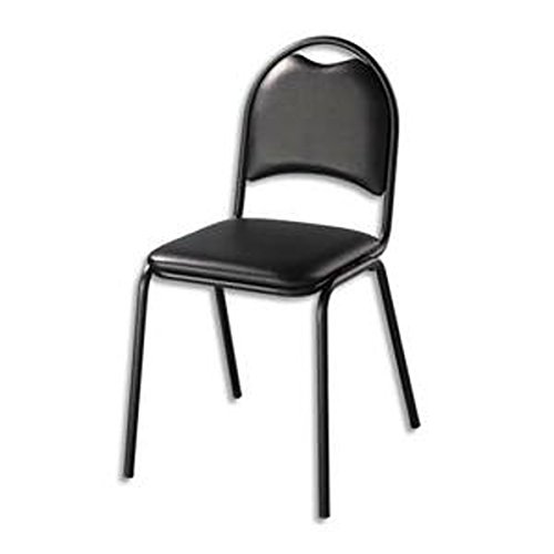 Chaise de collectivité Elite noire en vinyle, piètement an acier époxy noir. Empilable