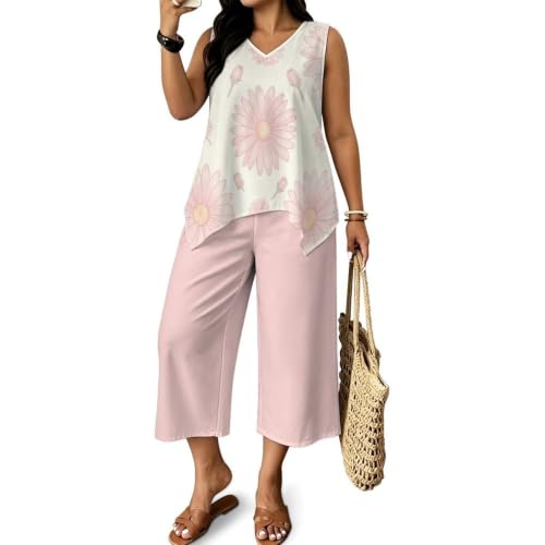 Conjunto 2 piezas mujer verano fresco talla 4XL con cómodo pantalón holgado de playa