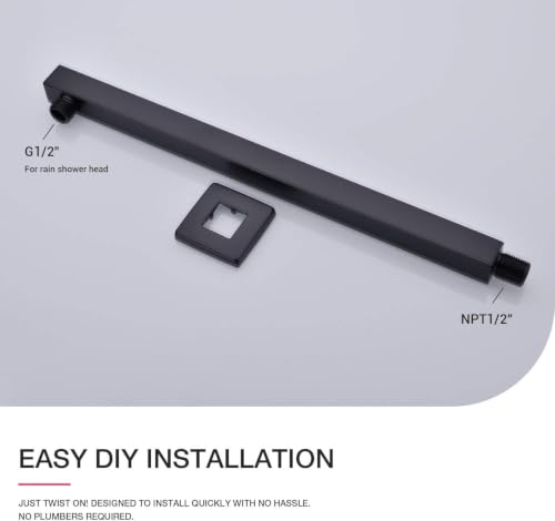 Image of TOSCH Stainless Steel Square Shower Arm for Overhead Showers (Black Matte Shower, Arm18 Inch)