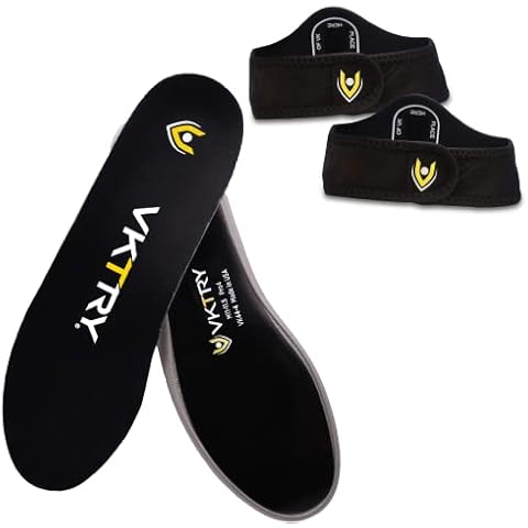 VKTRY Performance Insoles - Silver VKs- Carbon Fiber Shock Absorbing Sport Shoe Insoles for Amateur Running, Basketball, Athletics US: Men 10-10.5, Women 12-12.5 and Booster Strap Accessory Large Cover