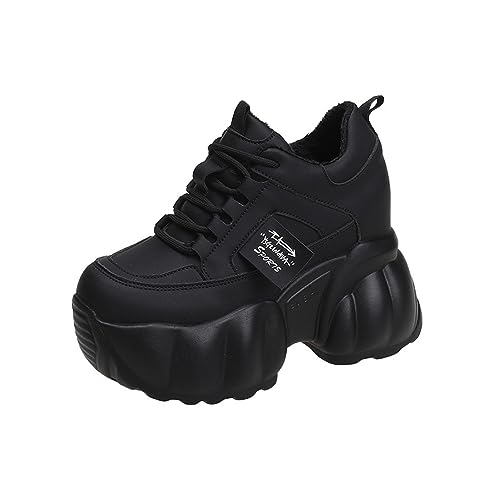 MIDILI Women Chunky Sneakers High Platform Leather Sneakers Students Wear Inner Height Casual Sneakers Breathable Lightweight Walking Shoes (Color : Black, Size : 38)