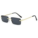 Randlose rechteckige Sonnenbrille für Männer Frauen Retro Quadratische Sonnenbrille Ultrakleine rahmenlose Brille