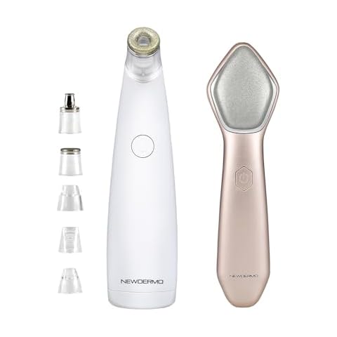 NEWDERMO 2-in-1 Microdermabrasion Machine for Facial, Diamond Microdermabrasion Device USB Rechargeable (White) with Microdermabrasion Machine Pro(Pink) Cover