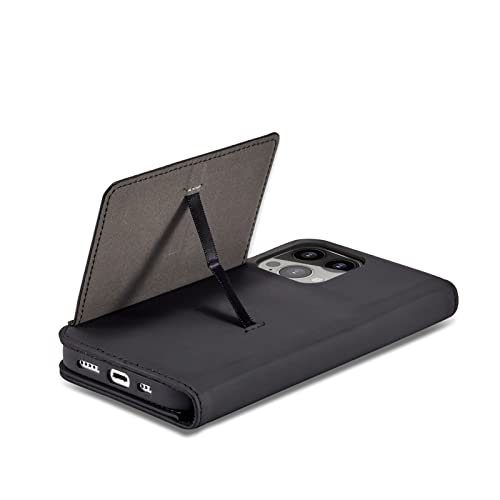 Étui de téléphone à rabat pliable en cuir PU noir antichoc avec fente pour carte et support intégré - 6
