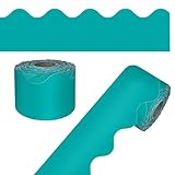 Carson Dellosa 65Ft of Teal Bulletin Board Borders, 1 Roll of Scalloped Trim for Rolling Whiteboard, Cork and Posterboard, Party, Office Decorations, and Classroom Decor