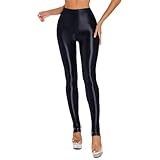 Women Shiny Glossy Tights, High Waist Tummy Control Yoga Pants with Oil Glossy Finish, Seamless Stirrup Leggings for Gym Workout Fitness, Stretchy Skinny Compression Leggings for 70s 80s Disco Party