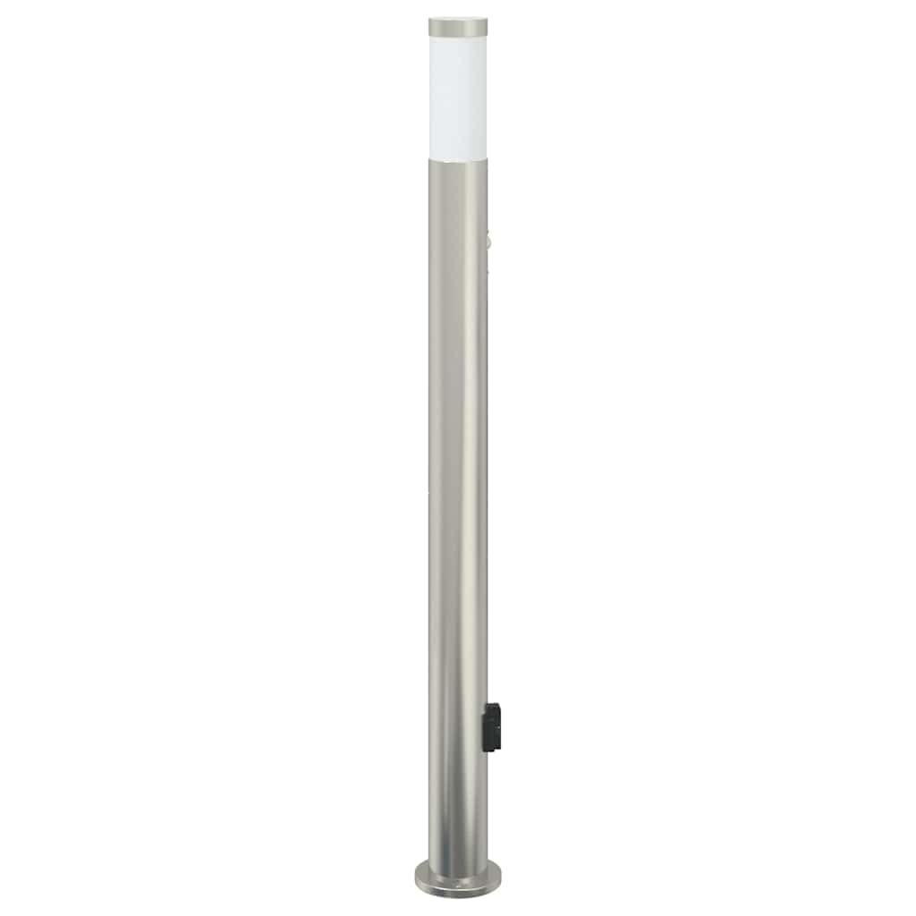 Lampada a colonna con sensore e presa, 110 cm, in acciaio inox, IP44, illuminazione esterna da giardino, con sensore di movimento PIR, resistente alle intemperie, attacco E27, argento, per