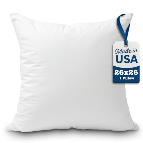 Foamily Throw Pillow Insert 26 x 26 inch Hypoallergenic Made in USA Euro Sham 100% Virgin Fiber Bed, Sofa, Couch Decorative Indoor Pillows