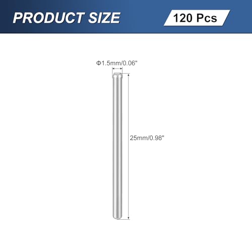 QUARKZMAN 120 Stück M1,5 x 25mm 304 Edelstahl Zylinderstift, Zylindrischer Regalstützstift Parallelstift Befestigungselement für mechanische Fertigung, Industrie, Silber