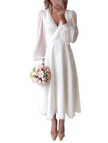 Tulle Lace Wedding Dresses for Bride 2025 Simple Long Sleeve Wedding Gown Tea Length Bridal Shower Dress