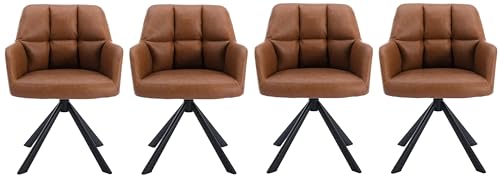 Image of Finch Fox Battle Modern 360 Swivel Mid-Back Arm Faux-Leather Study Upholstered Comfortable Metal Base Computer Office Desk Chair in Tan Color (Set of 4)