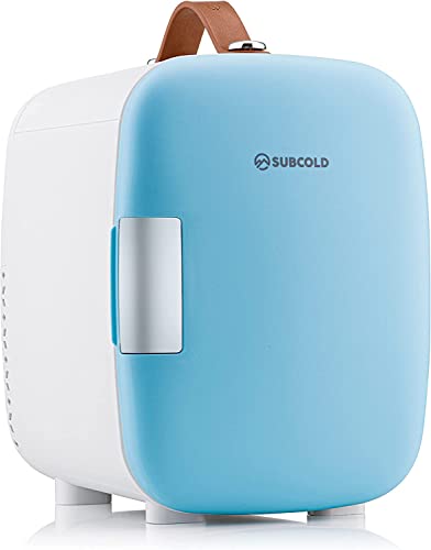 Image of Subcold Pro4 Luxury Mini Fridge Cooler 4 Litre / 6 Cans AC & Exclusive USB ECO Power Option | Portable Small Refrigerator For The Office, Bedroom, Car, Travel, Skincare & Cosmetic (Blue)