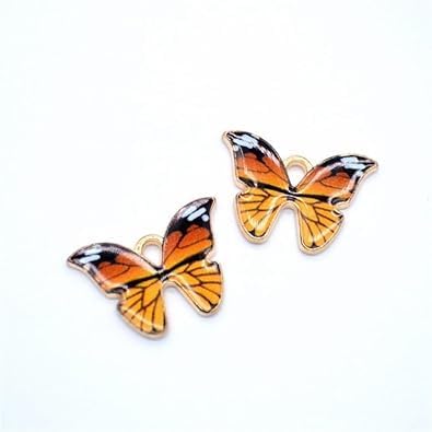 Butterfly Charms, 10Pcs Enamel Metal Small Necklace Bracelet For DIY Jewelry Making Accessories, Butterfly Charms for Jewelry Making, 21x15mm, Orange - Image 2