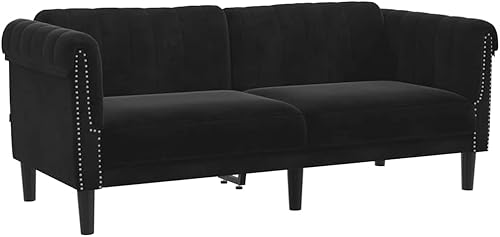 vidaXL Sofá biplaza tapizado de terciopelo negro de 2 plazas, sofá moderno para oficinasala de estar, cómodo asiento acolchado con patas de madera