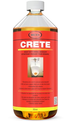 Brodi CRETE Urinal Drain Cleaner Commercial Grade Restores Pipes to Original Diameter Urinal Descaler & Deodorizer Safe for Pipes No Harsh Fumes Urine Salt Remover 32 Fl Oz (Pack of 1)