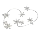 Veemoon Pendientes sin Perforación Gancho en Forma de Copo de Nieve, Gemas de Imitación, Diseño Elegante en Color Plateado para Mujer, Accesorio Ligero y Moderno para Fiestas y Uso Diario